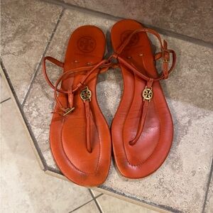Tory Burch Orange Flat Sandals with Ankle Straps